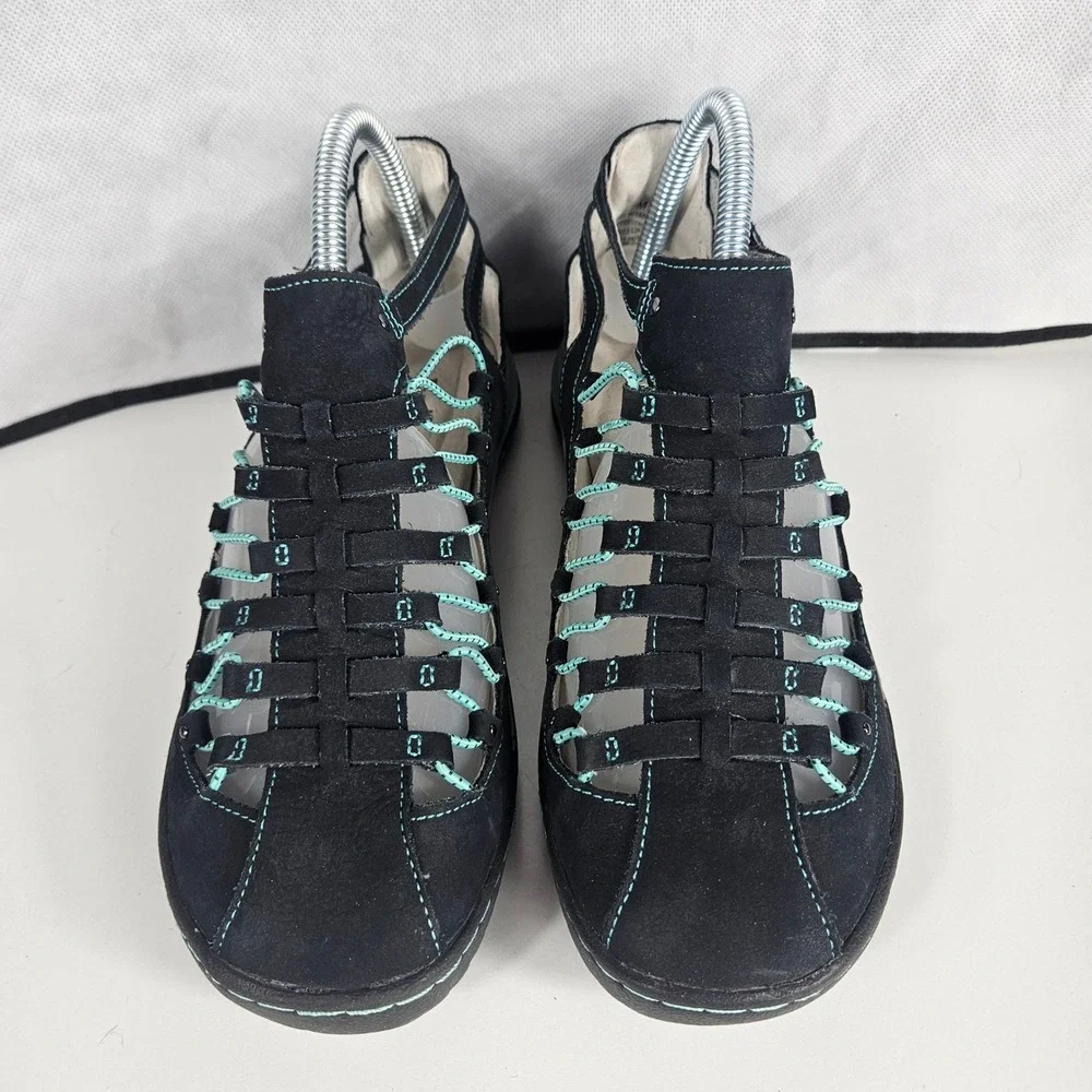 Jambu Bondi All Terra Black Teal Leather Bungee Sandals Womens 7M WJ16BON70